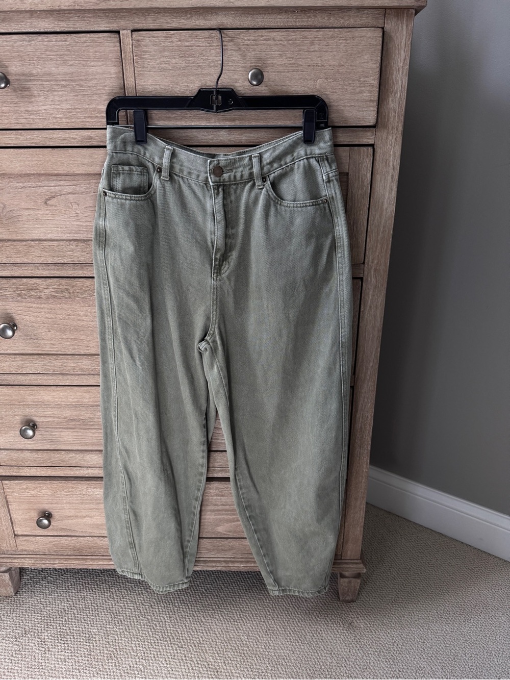 Women’s Olive Green Relaxed Barrel Fit Jeans